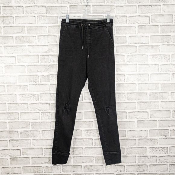 The Kooples Black Jean Joggers ripped Distressed drawstring Women's 2XS 26w - Picture 1 of 10